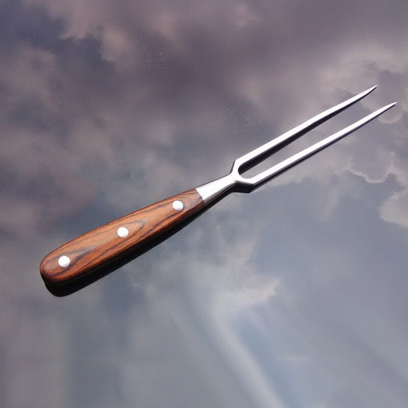 Rustfrit stål bærbart udendørs grillværktøj træhåndtag grillgaffel madgaffel kødgaffel træhåndtag bbq-gaffel