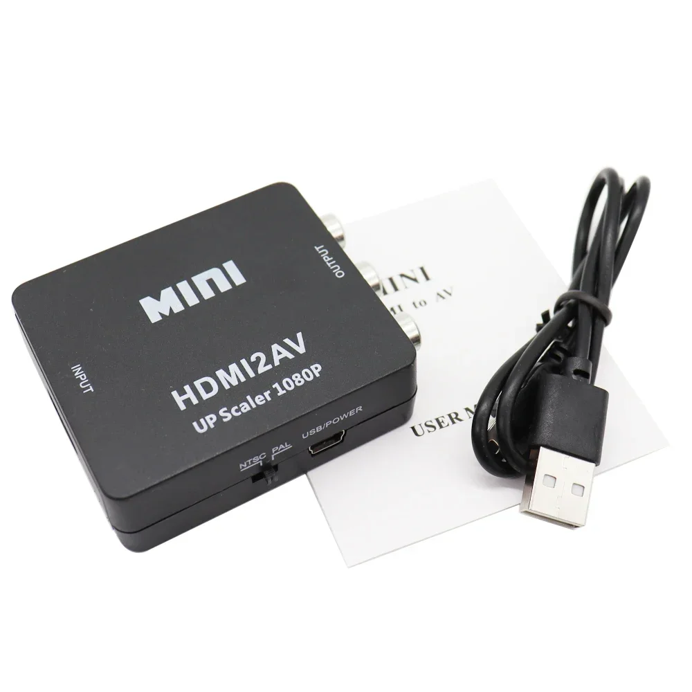 Mini HDMI-kompatibel zu RCA AV/CVBS Verbund Video AV Konverter Adapter HDMI2AV für TV VHS VCR DVD: Schwarz