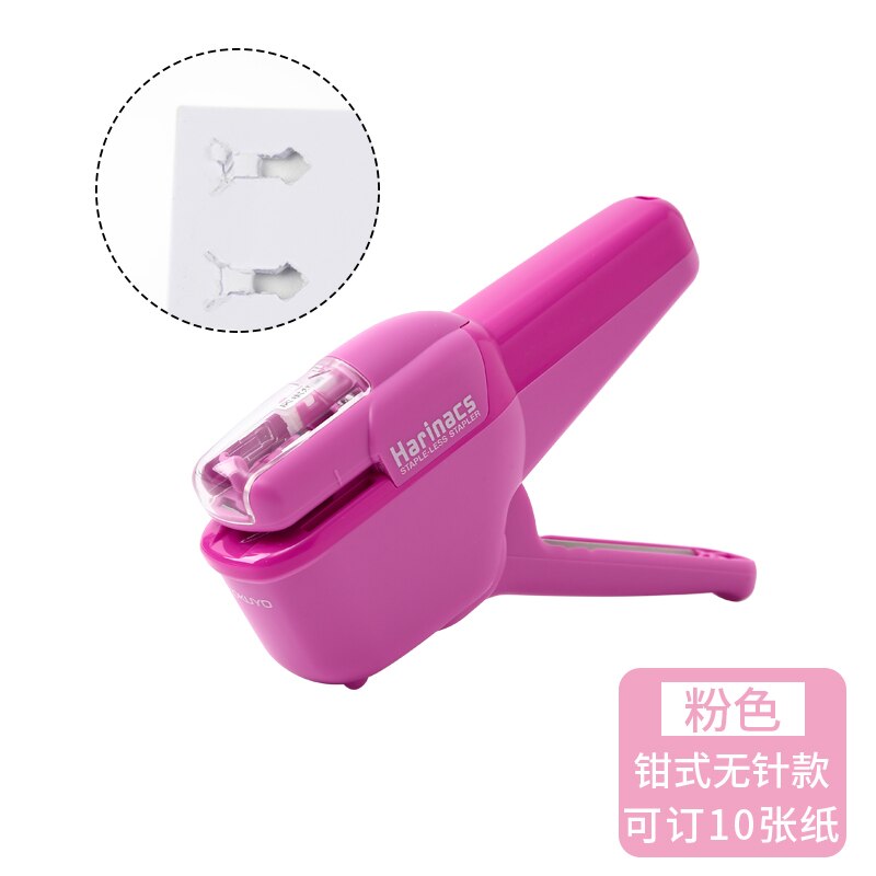 KOKUYO-grapadora Manual sin grapas Harinacs, alicate de estampado grande, para oficina, papelería, seguro, fácil de usar, 1 unidad: 1 pc Clamp Type Pink