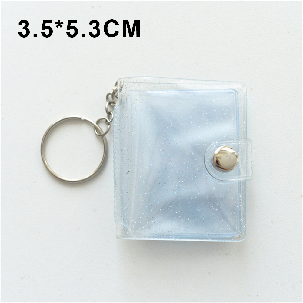 16 Pages Mini Photo Album Keychains Women's Small Instant Picture Album Key Chain Pendant ID Photo Interstitial Pocket Keyring: Blue