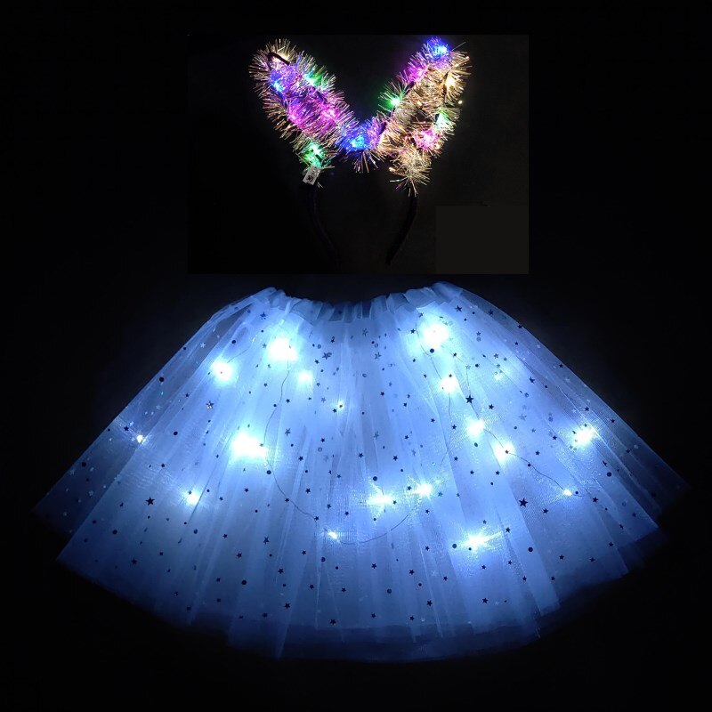 8-12t børne- og piger lysende nederdel led kort nederdel fluffy kort nederdel mærkelig kort nederdel skinnende nederdel hvid nederdel