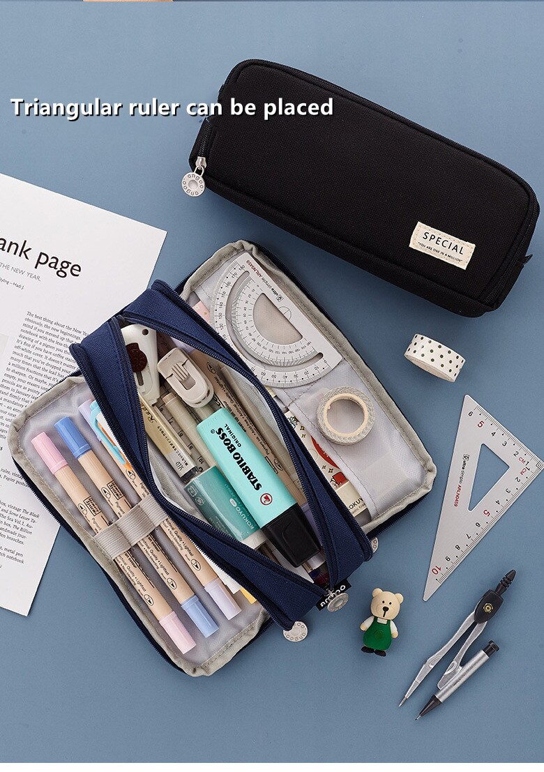 Double Sided Pencil Case Special Pen Pouch Macaron Case Dual Color Canvas Pocket Storage Bag Stationery School Supplies Travel