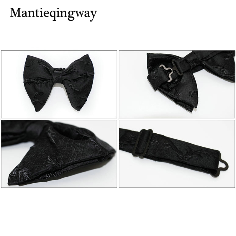 Mantieqingway, pajaritas grandes a la para mujer, hombre, novio, pajarita para boda, pajarita de poliéster, corbatas negras ajustadas para cuello