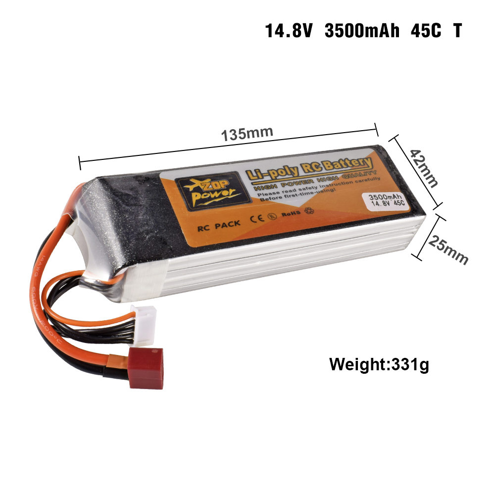 Batterie Lipo pour Voiture et Bateau RC, 4S, 14.8V, 1800-6000mAh, 30C, 45C, avec compte 60 T