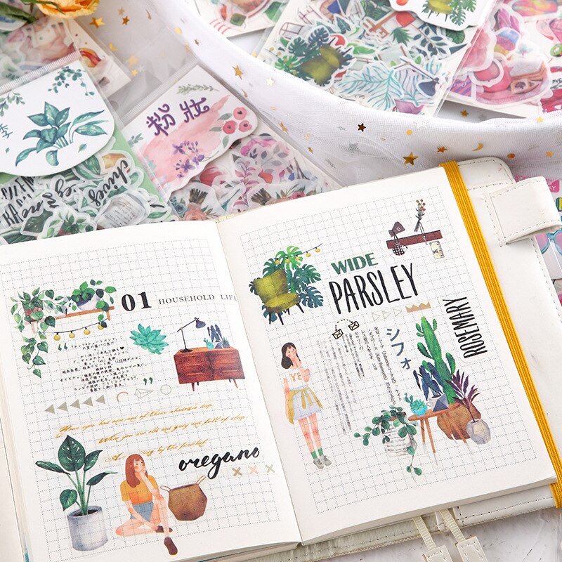 Mohamm-papier décoratif Mini fleur et chat pour Scrapbooking sur Journal, autocollants calendrier spatial mignons, papeterie à paillettes