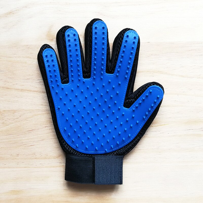 Guante de caucho para mascotas, guante de aseo para gatos, guantes para Cepillar el pelo del gato, peine para perros para gatos, cepillo para quitar el pelo, masaje limpio: Blue Right glove