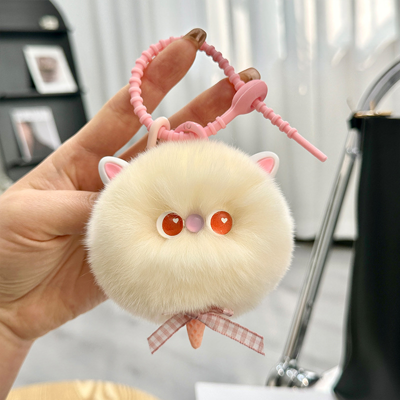 Cute Fluffy Rabbit Keychain Ring Plush Pompon Bunny Bag Pendant For Couple Car Key Ring Jewelry: Blue