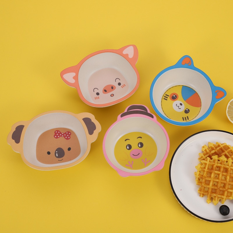 Cartoon Bamboo Fiber Baby Solid Food Bowl -Resistant Children's Cute Eating Bowl Kindergarten Bowls