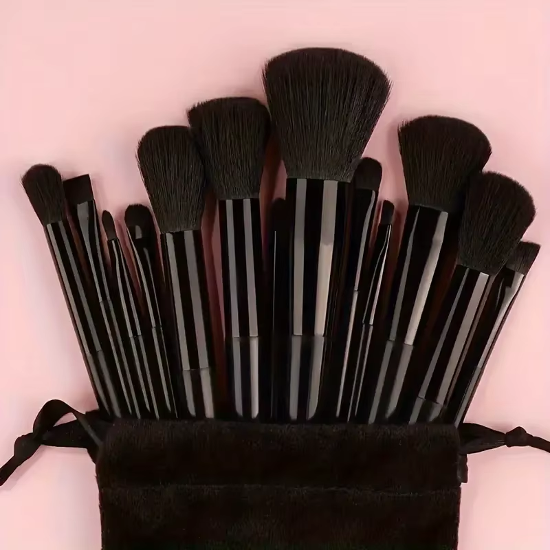 Ensemble de pinceaux de maquillage doux pour femmes, fard à barrage, fond de teint, pinceau cosmétique, fard à joues, beauté, sac à outils de maquillage, 13 pièces: Brun