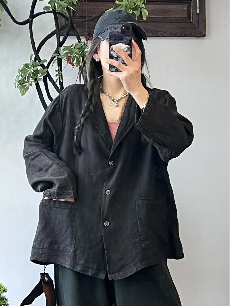 Amaxlulue sommar koreansk kavaj dam löst sittande linnejackor damer vintage casual ytterkläder lyxiga bomullskappor