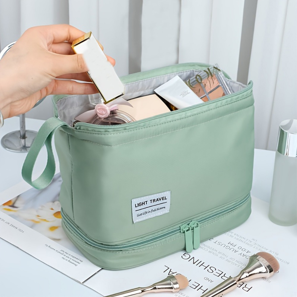 Stor kapacitet kosmetikväska dubbelskiktad necessär sminkorganisatör necessär reseväska bärbar reseväska
