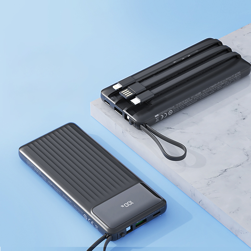 Rock 4 In 1 Power Bank 20000Mah Ingebouwde Kabel Powerbank Draagbare Snelle Opladen Type C Pd Poverbank Externe batterij Oplader: Black / 20000mah