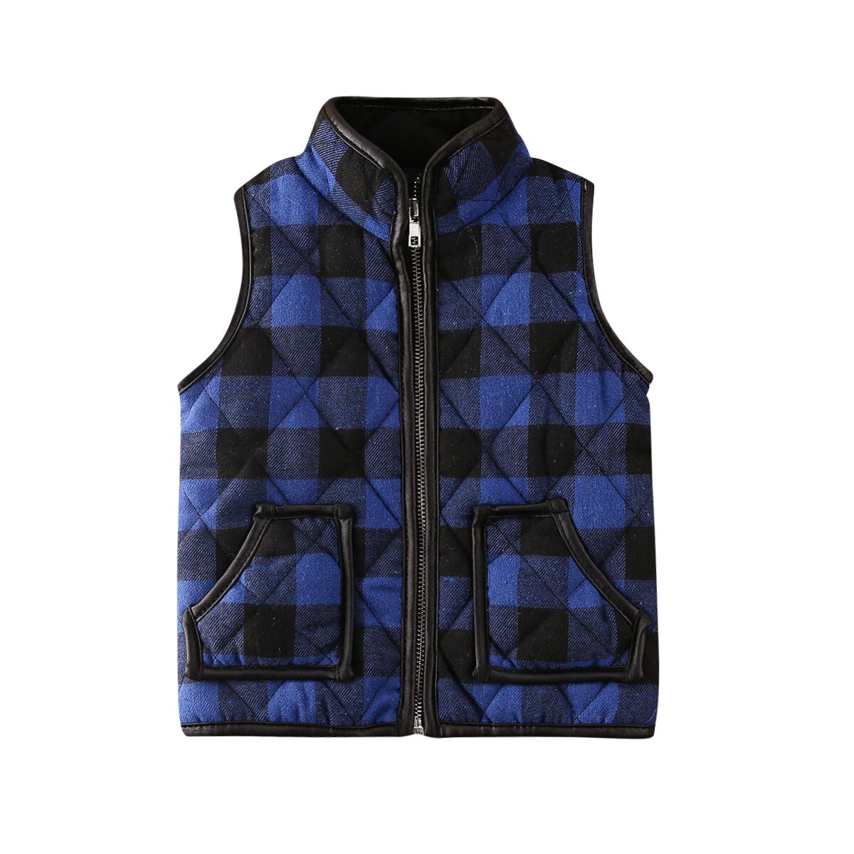 Veste d'hiver en coton à carreaux pour bébé fille, gilet, manteau à fermeture éclair, vêtements d'extérieur chauds: Bleu / 5-6 ans