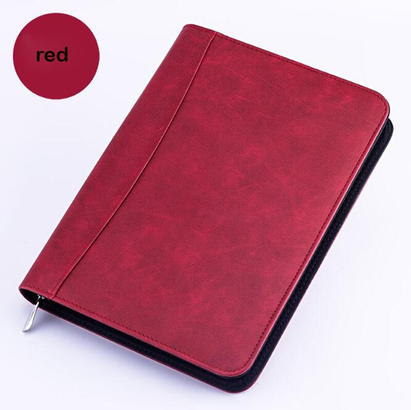 A5 padfolio med lommeregner lynlås binder notesbog pu læder mappe mappe spiral rejse notes bog: Rød