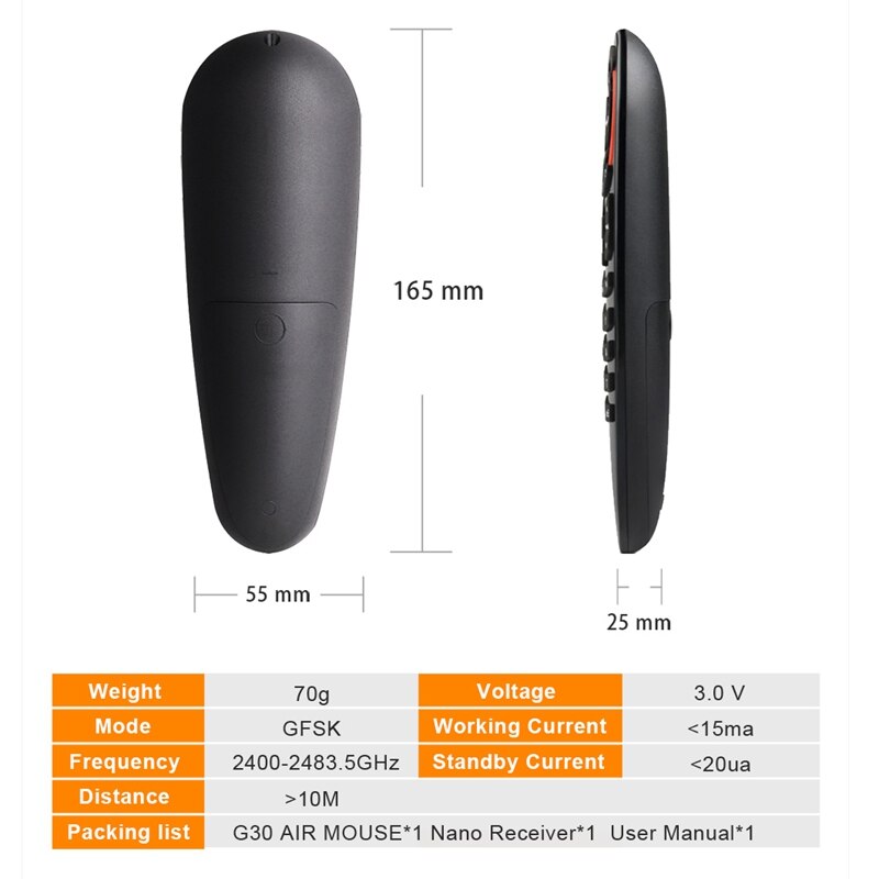 G30S 2.4G Wireless Remote Control Voice Air Mouse 33 Keys IR Learning Gyro Sensing Smart Remote for Game Android Tv Box