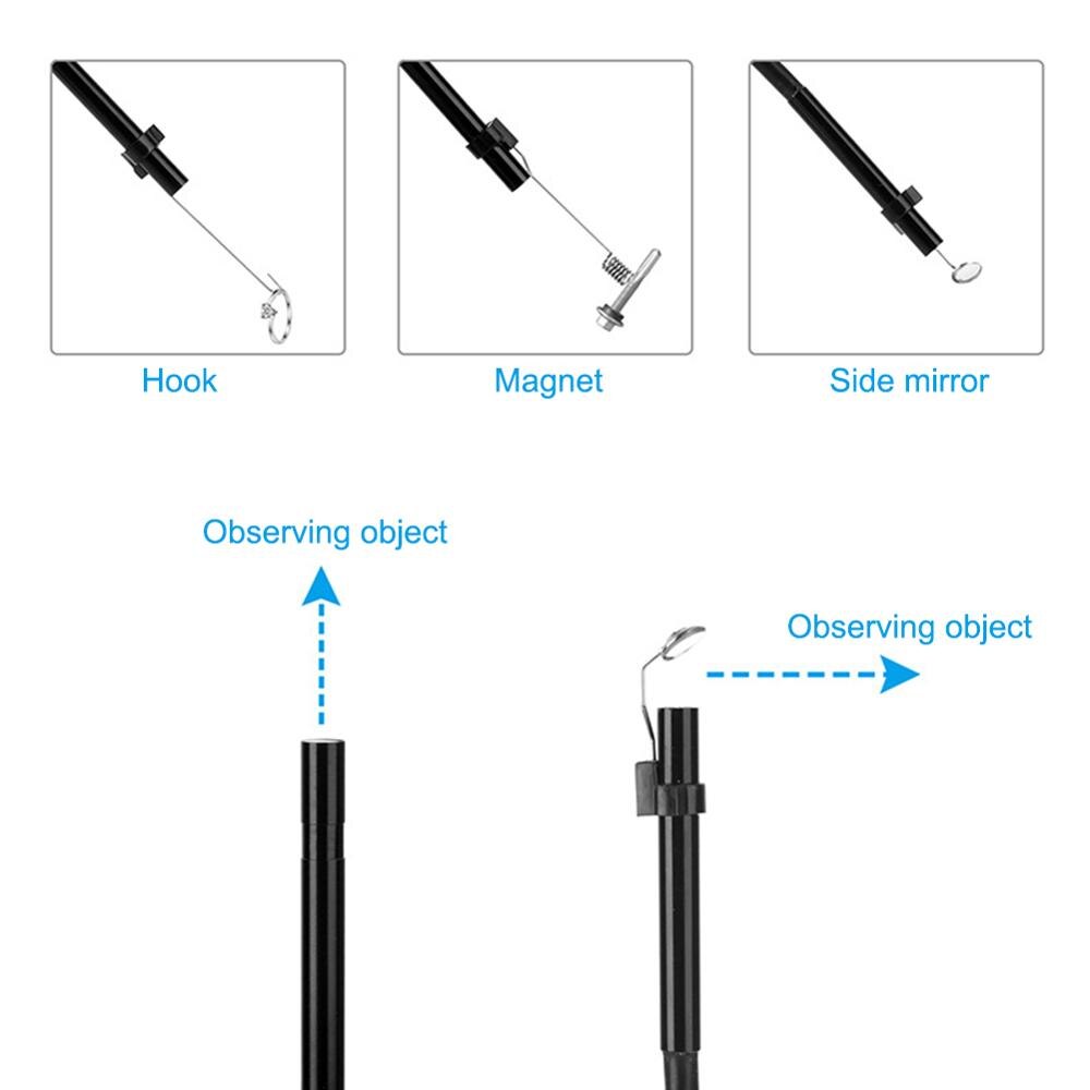 Cámara endoscópica WIFI de 5,5mm y 5M, boroscopio de inspección con Cable suave impermeable IP67, IOS y Android, con espejo lateral de gancho