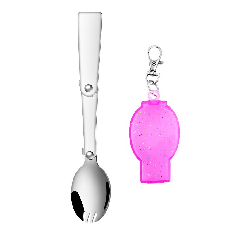 Rostfri ficksked hopfällbar spork bärbar utomhus camping bestick resor servis picknick vandring gaffel sked: Rosa 1