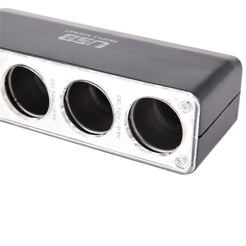 1 sztuk potrójny rozdzielacz gniazda papierosów lżejszy adapter wtyczka i Port USB 3 sposób ładowarka