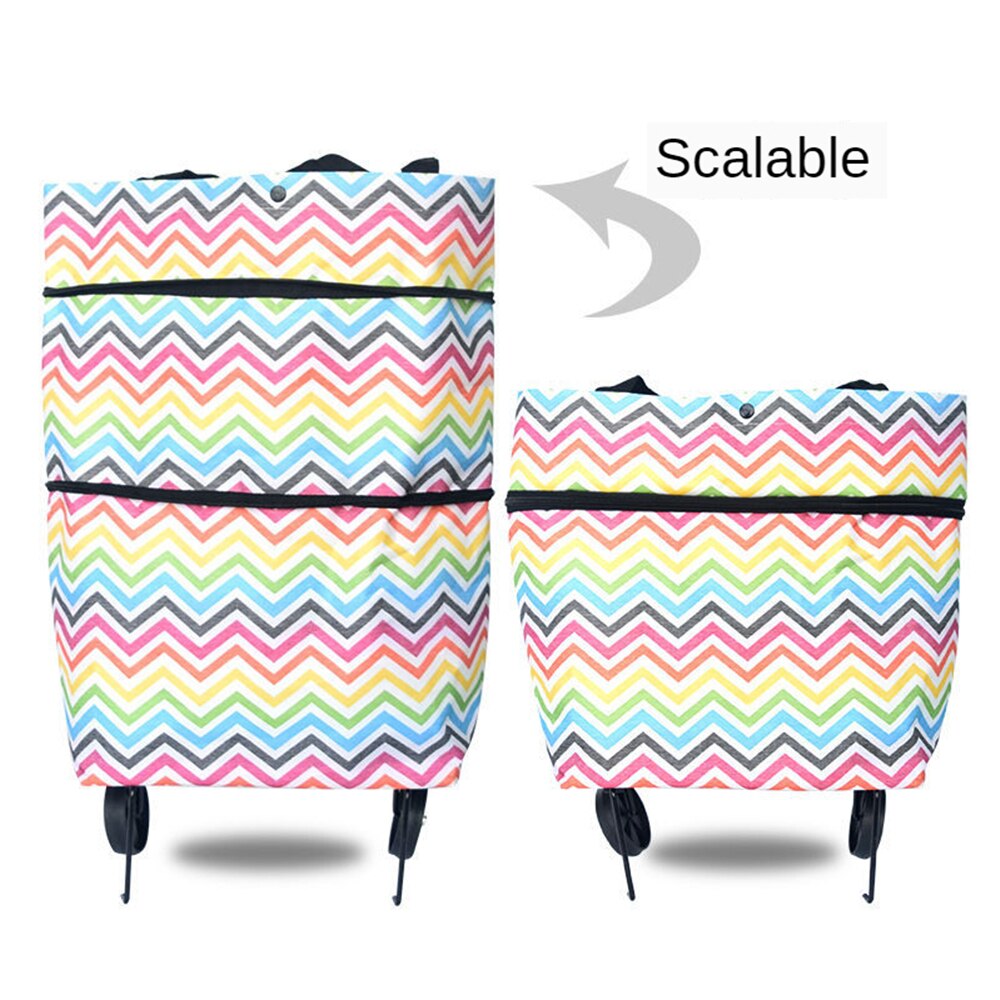 B-LIFE Collapsible Two-stage zipper Trolley Bags Folding Shopping Bag with Wheels Foldable Shopping Cart Reusable Shopping Bags: White