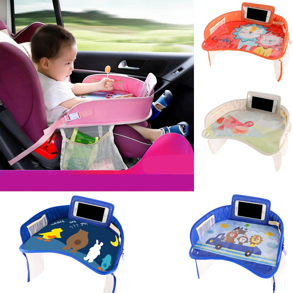 Kinderen Draagbare Plaat Tafel Voor Auto Kind Tafel Opslag Baby-autozitje Cartoon Kinderwagen Kinderen Speelgoed Voedsel Water Houder Bureau