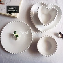 Enkel stil hvit farge perle form tallerken bolle hjerte form dessert tallerken suppe boller servise 1pc/ lot