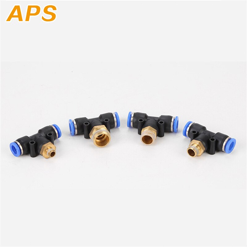 Air Connector Fitting T Shape Tee 6mm 8mm 10mm 12mm 4mm Hose Pipe to 1/8" 1/4" M5 3/8" 1/2" BSPT Male Thread Pneumatic Coupler