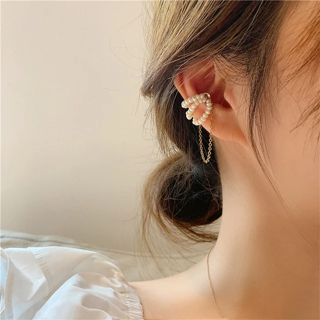 Boucles d'oreilles à Clip en perles Double couche pour femmes et filles, nouvelle coréenne, Clip de manchette d'oreille en Zircon de luxe sans piercing, bijoux: PLAQUÉ ARGENT