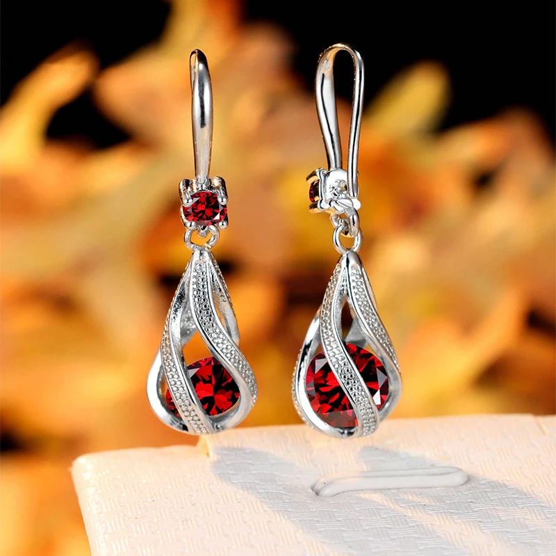 Delicado zircônia cúbica gancho clipe brincos lanterna design multi cor pedra gota brincos material de cobre chique jóias para mulher: MARROM