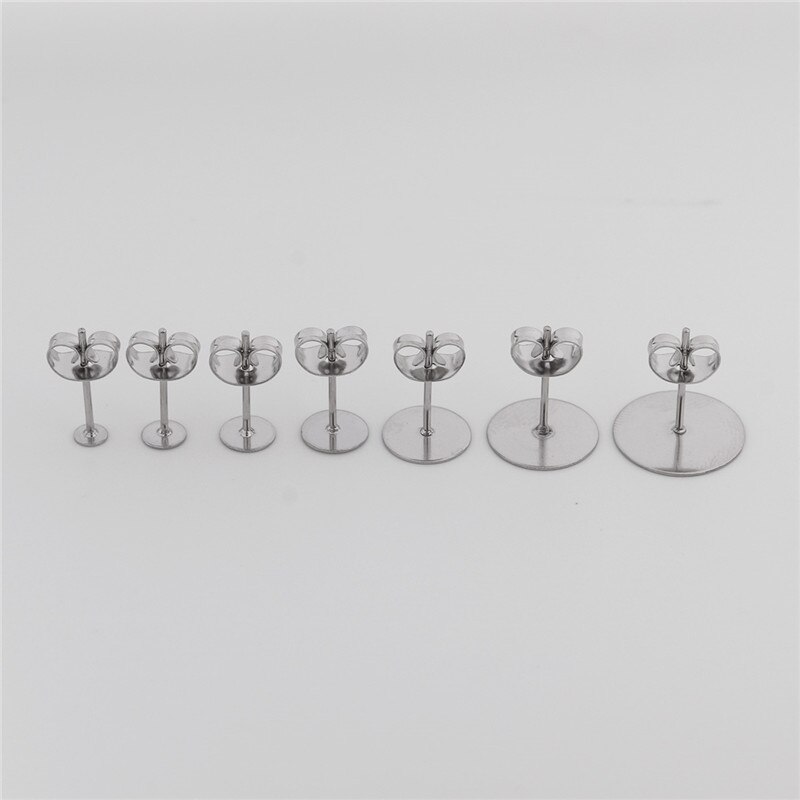 100 unids/lote 3-12mm poste de acero inoxidable blanco pernos de la Base de los pernos con los hallazgos del enchufe del pendiente de la oreja para hacer joyería DIY