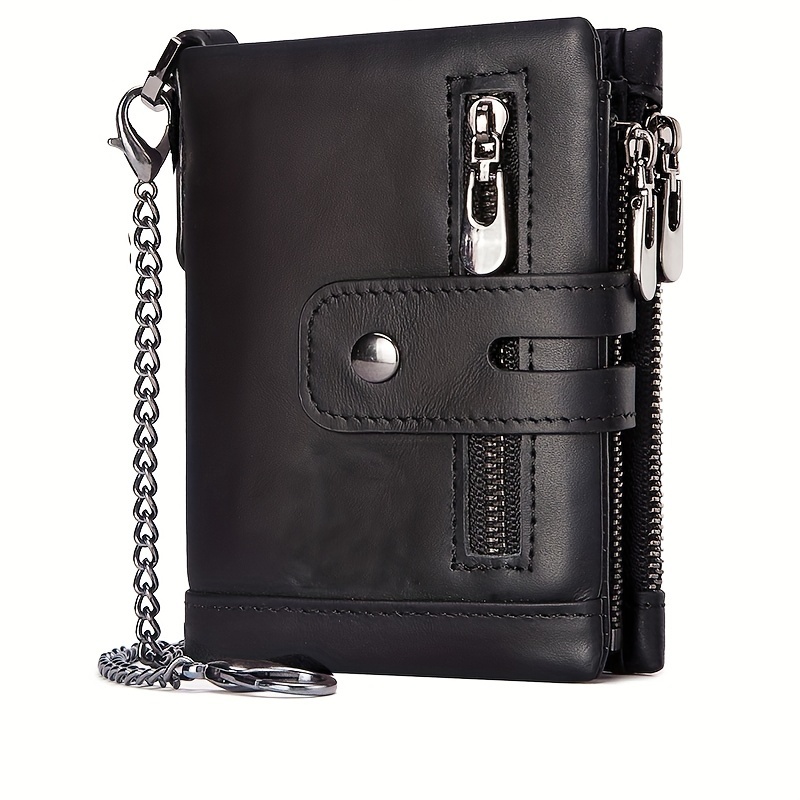 1PCS Men's RFID Wallet Anti-Theft Full Grain Leather Passport Holder Outdoor Commute Card Organizer Durable: black