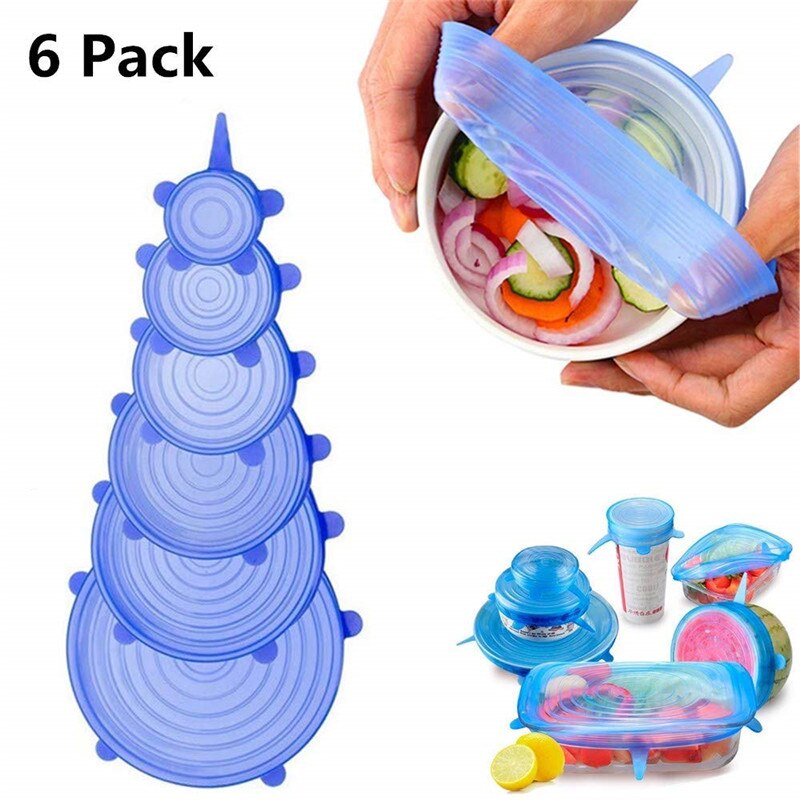 6PCS Silicone Stretch Lids Universal Silicone Food Wrap Bowl Pot Lid Silicone Cover Pan Cooking Kitchen Accessories