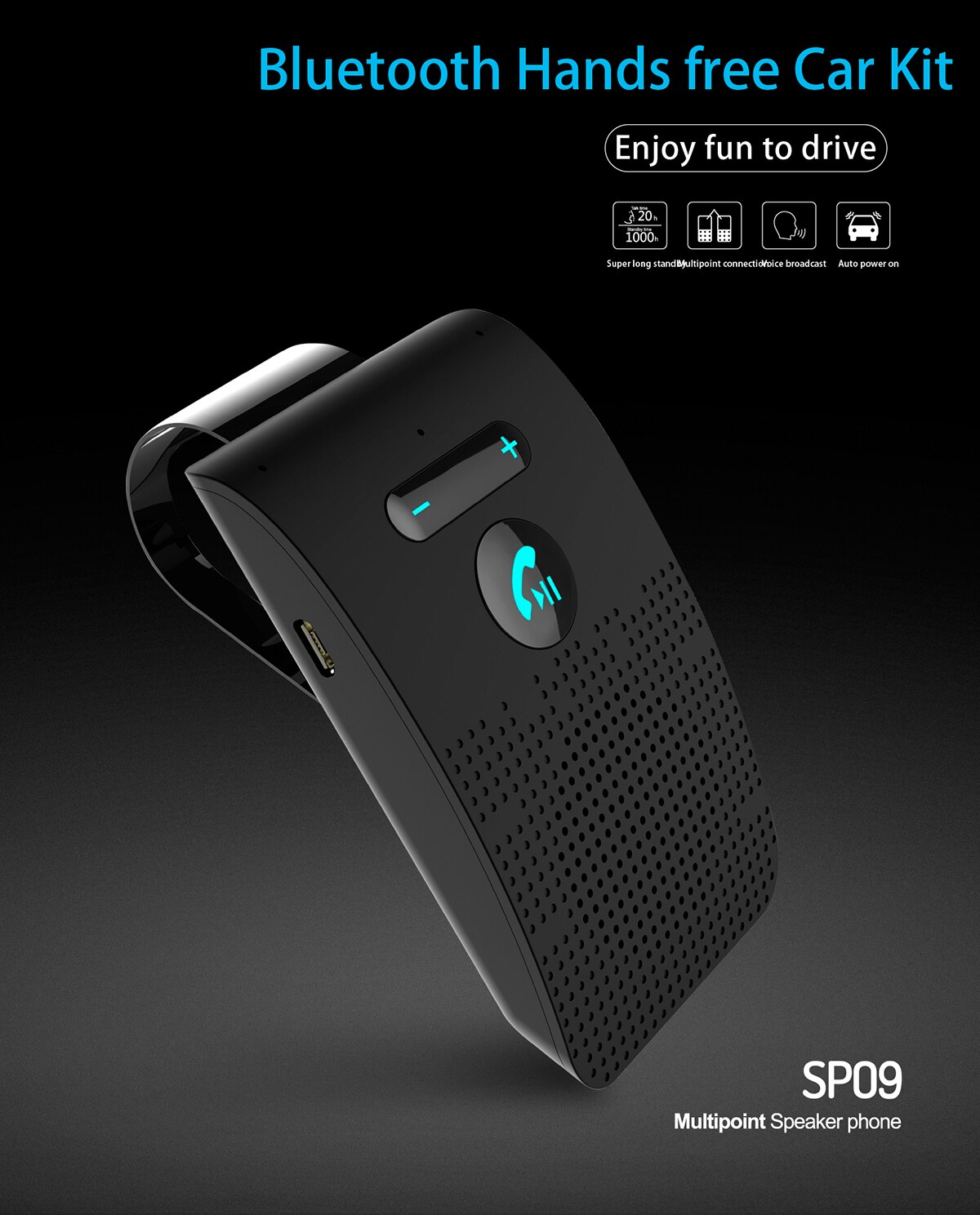 ! Car bluetooth handsfree kit sun visor wireless Speakerphone multi-point hands free speaker manos libres coche sp09