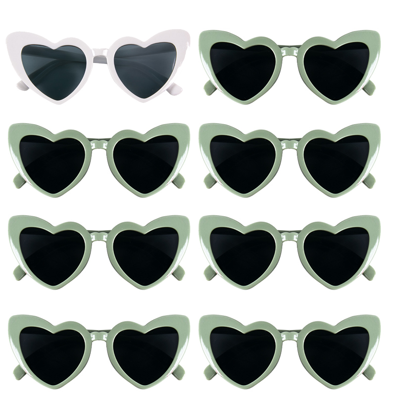 Gafas de sol de noche de gallina, gafas de sol de amor para despedida de soltera, de dama de honor, gafas con forma de corazón verde aguacate, suministros de boda para despedida de soltera