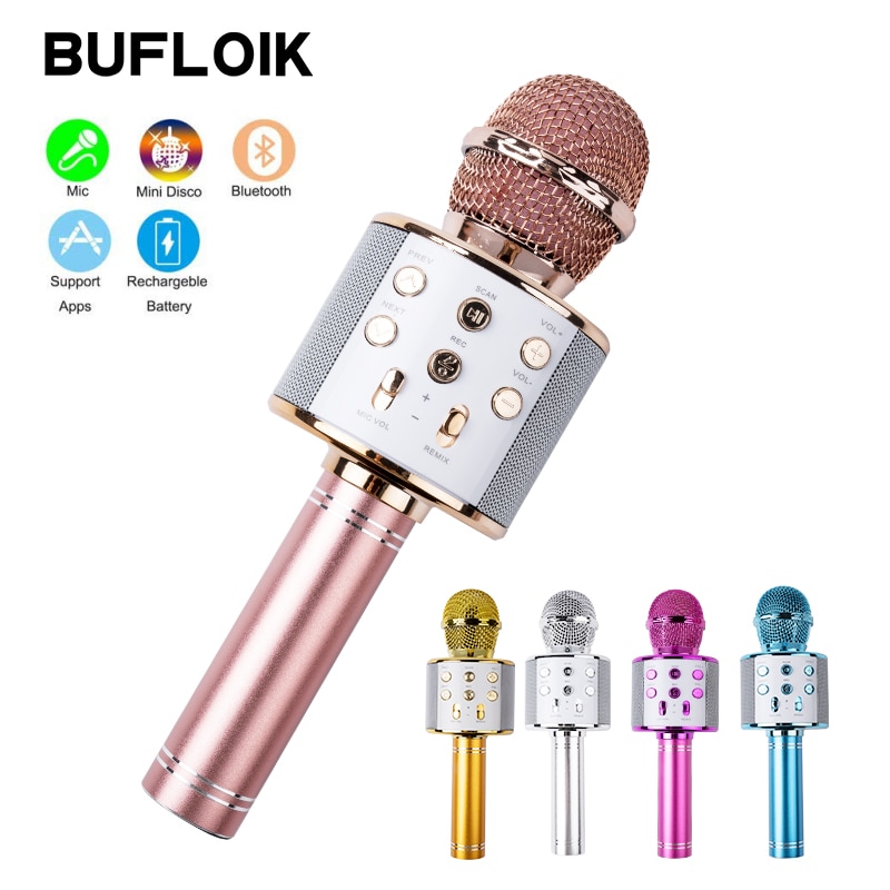 BUFLOIK microfono Wireless Bluetooth professionale microfono Karaoke portatile USB Mini Home KTV per lettore musicale registratore di canto Mic