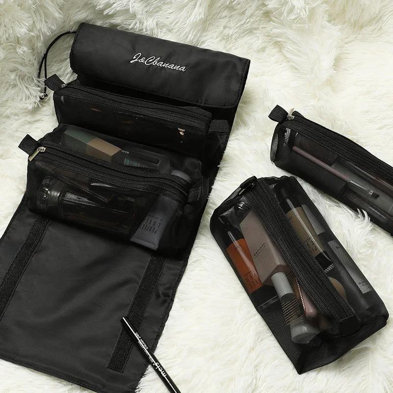 Travel Cosmetic Bag Women Mesh Make Up Box Bags Beautician Toiletry Makeup Brushes Lipstick Storage Organizer: black