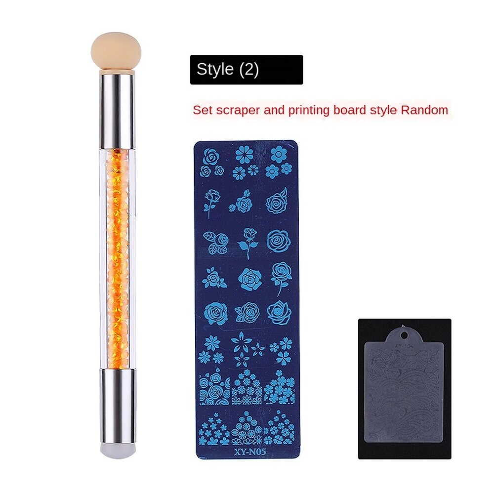 Juego de plantillas de impresión para manicura, raspador de sello de placa de acero para impresión de manicura, esponja de silicona, bolígrafo de halo, herramienta