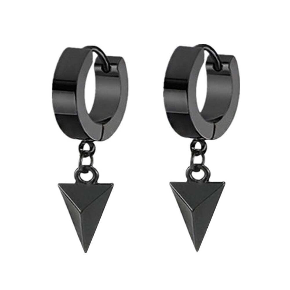 Black Punk Stainless Steel Women Men Hoop Earrings Small Trendy Round Cross Pendants Jewelry Accessories Earrings