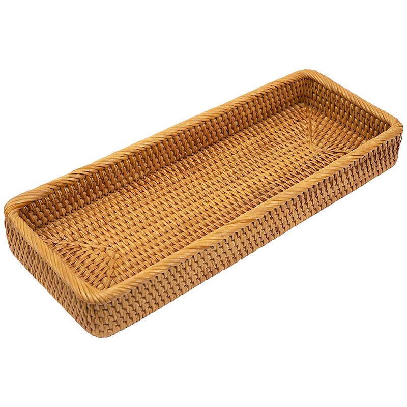 Bathroom Vanity Tray Rattan Guest Towel Napkin Holder Wicker Paper Hand Towels Storage Dispenser Napkin Caddy: Default Title