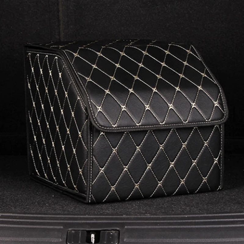 Boîte de rangement de coffre de voiture, grande capacité, sac de rangement d'outils multi-usage automobile, rangement pliable en cuir pour boîte de rangement d'urgence: Default Title