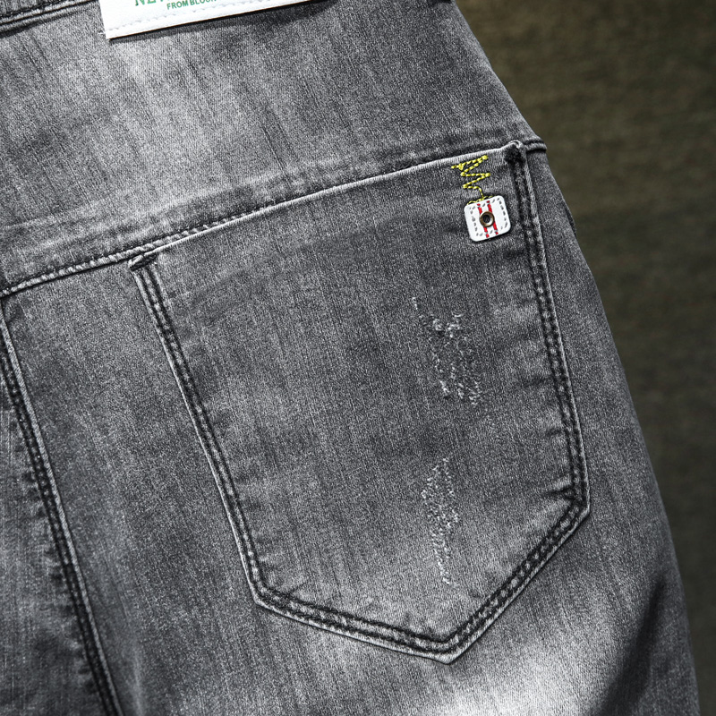 NOVEDAD DE VERANO en pantalones vaqueros cortos rasgados para hombre, pantalones cortos de tela vaquera elásticos gris ajustados informales a la , ropa de para hombre