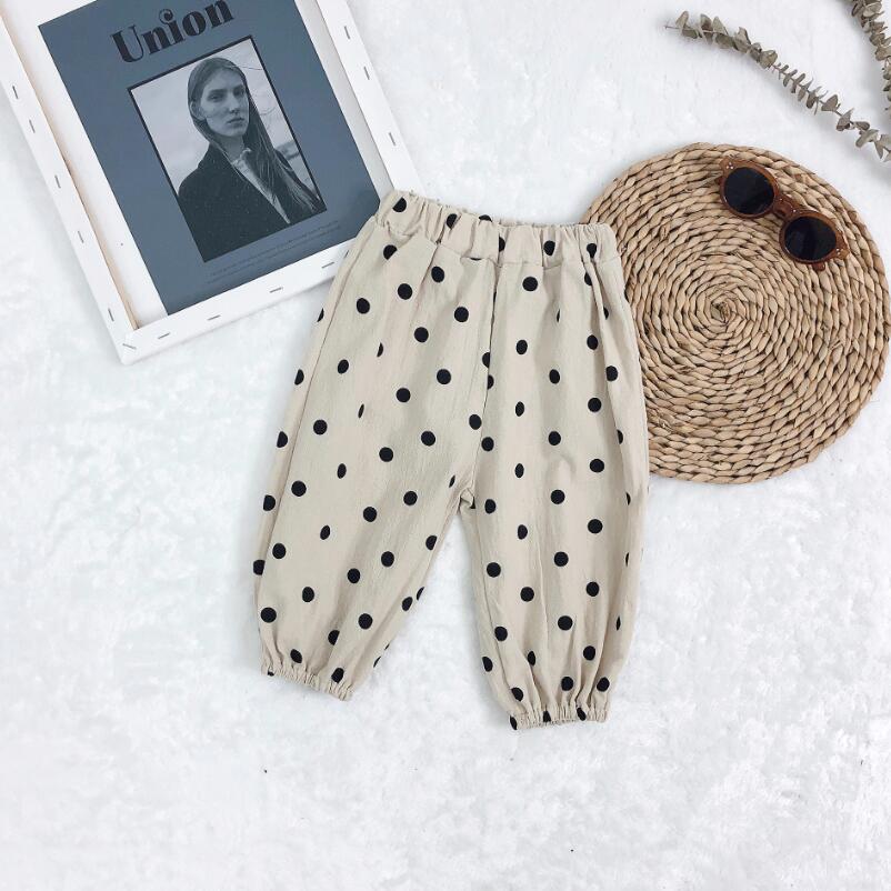 Lente zomer jongens broek stippen mug kinderbroek all-match eenvoudig casual babymeisjeskleding meisjes leggings kinderbroeken: Beige lange broek / 12m
