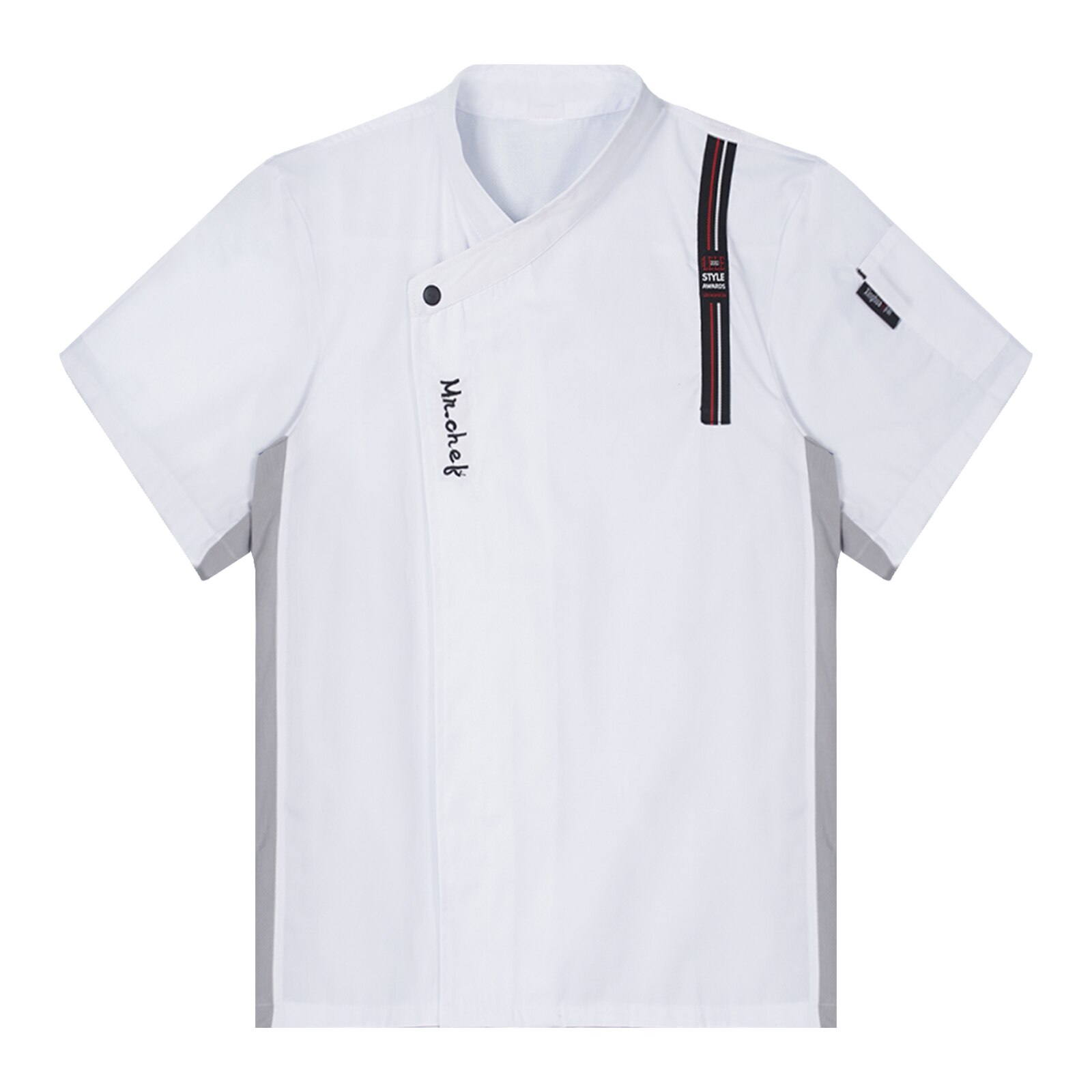Manteau de Chef cuisinier pour hommes, uniforme de cuisine, T-shirts avec lettres brodées, veste à manches courtes, hauts, vêtements de travail pour la cuisine de Restaurant: White / L