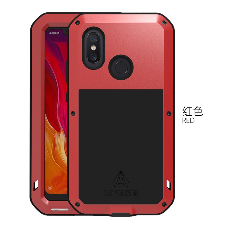 LOVE MEI Aluminum Metal Case For Xiaomi Mi 8 Cover Powerful Armor Shockproof Life Waterproof Case For Xiaomi 8 Mi8 M8 Capa Funda: Red / NO Retail packaging