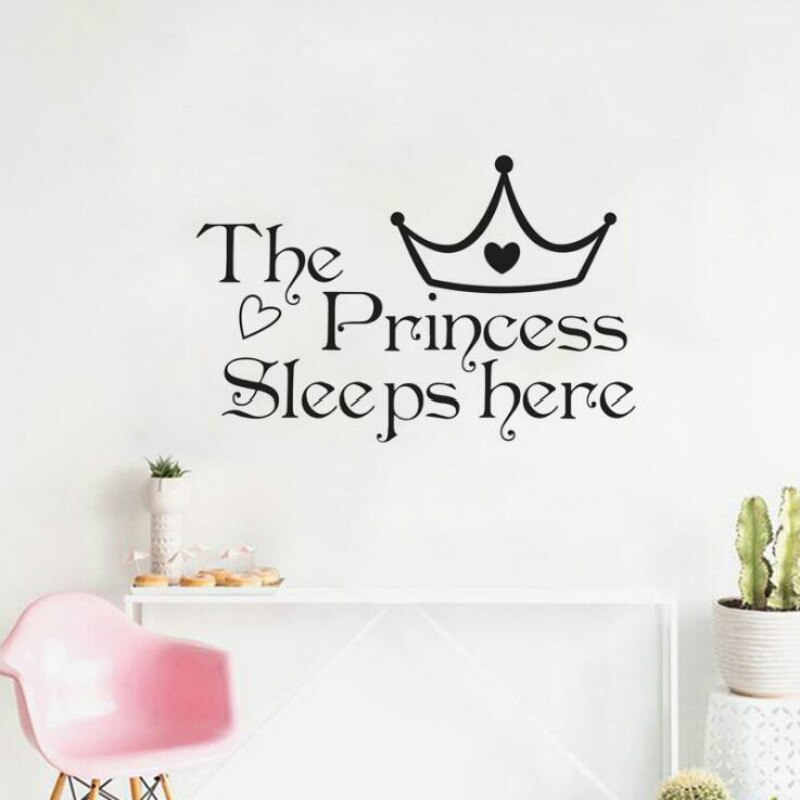 Muurstickers met de tekst 'de prinses slaapt hier' voor kinderkamers, slaapkamer, muurdecoratie, muurstickers, muurdecoratie-accessoires: Zwart