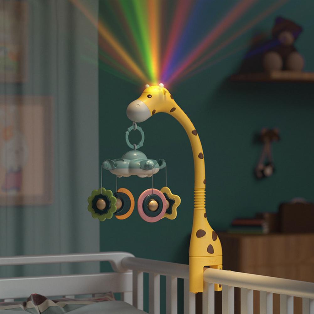 Cute Giraffe Profile Baby Crib Mobile With Projector And Light Musical Rotating Rattle For Helping The Baby To Sleep Comfortably