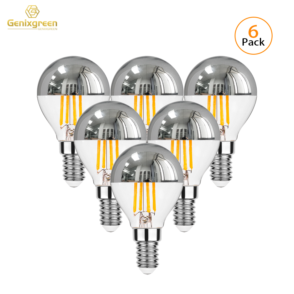 Genixgreen E12 E14 LED miroir ampoule variable 4W G45 haut argent couronne Globe 2700K décor couloir G14 demi Chrome Edison ampoule: Autre / Blanc froid