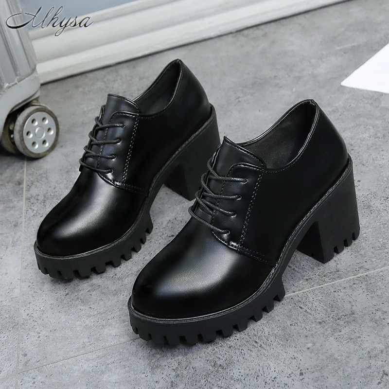 automne femmes chaussures simples femmes à lacets chaussures à talons carrés tête ronde talon haut imperméable à l'eau plate-forme chaussures en polyuréthane