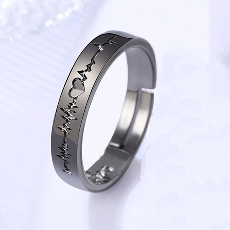 2 Stuks Paar Ring Paar Ring Belettering Zwart-wit Ecg Live Mond Een Paar Mannen En Vrouwen Koreaanse eenvoudige: black