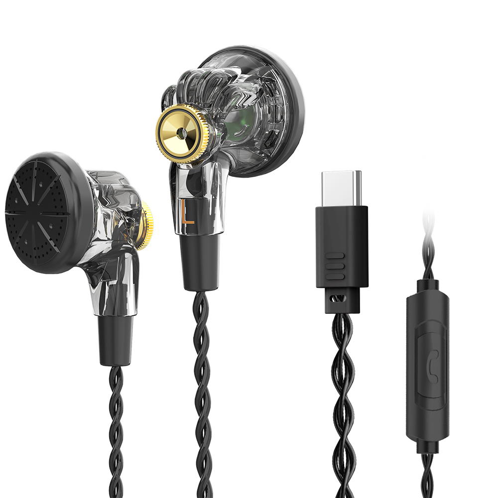 PT03 Typ-C 3,5-mm-Kopfhörer mit Kabel, HD-Anruf, flache Kopfhörer, Sportmusik-Ohrhörer für Telefon, Tablet, Laptop mit Mikrofon: Dark Grau