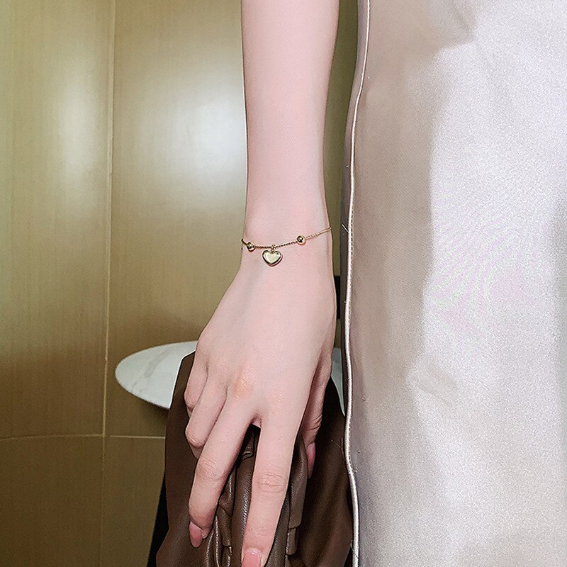 Korean Opal Love Pendant Bracelet for Woman Simple and Exquisite Gold Chain Cuff Bracelet Party Jewelry Anniversary